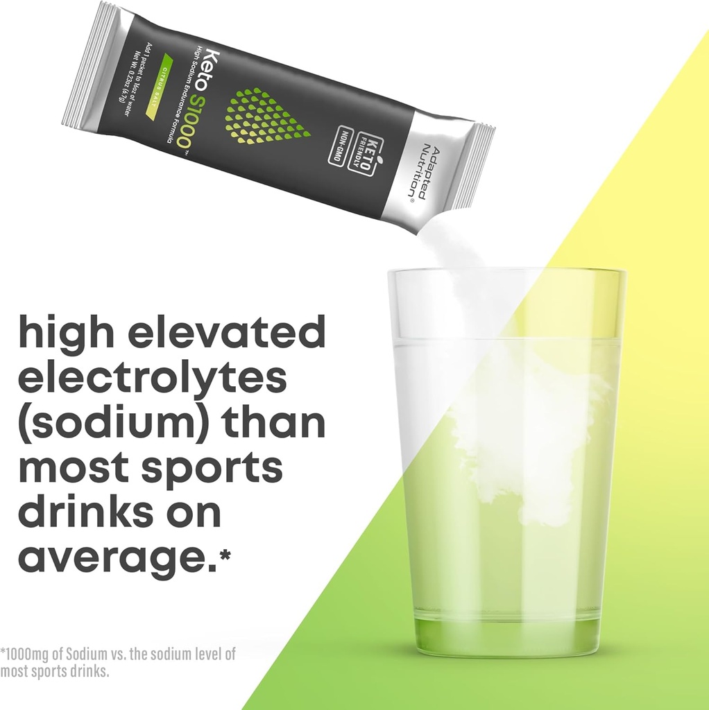 Keto S1000 Electrolyte Powder Packets | Keto and Paleo Friendly | No Sugar, Calories, Maltodextrin | Clean | 30 Citrus Salt Hydration Stick Packs 6