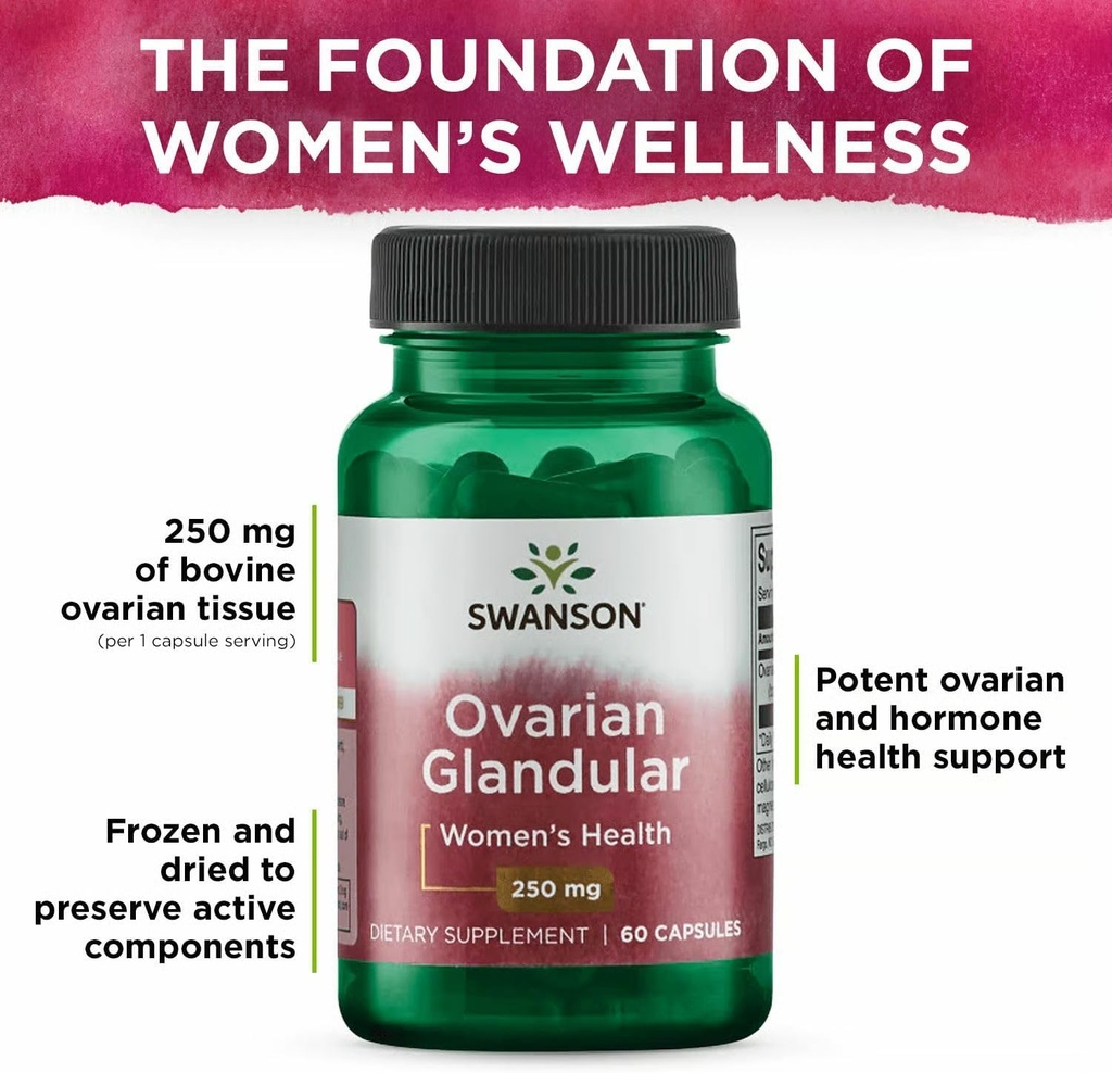 Swanson Ovarian Glandular - Natural Supplement Promoting Women's Glandular Health & Balance Support - Sourced from Premium Bovine Tissue to Support Wellness - (60 Capsules, 250mg Each) (4 Pack) 6