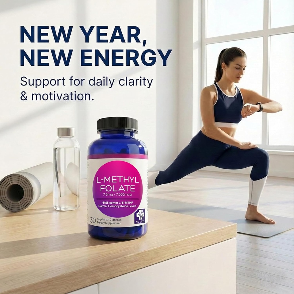 MD Life L-Methylfolate 7.5 mg Supplement - Professional-Grade Active L Methylfolate Supplement - 90 Capsules - L-Methylfolate 7.5mg - Maximum Potency MTHFR W/ Essential Amino Acids 6