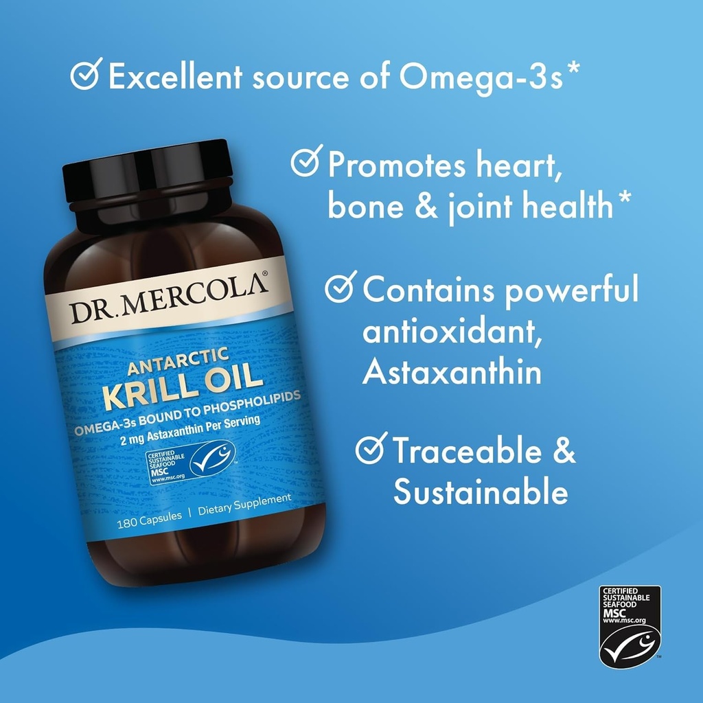 Dr. Mercola Antarctic Krill Oil - 1,000 mg - Omega-3 Supplement with EPA & DHA - Supports Brain, Heart, Joint & Immune Health - GMO-Free, Gluten-Free & Soy-Free - 180 Capsules (90 Servings) 6