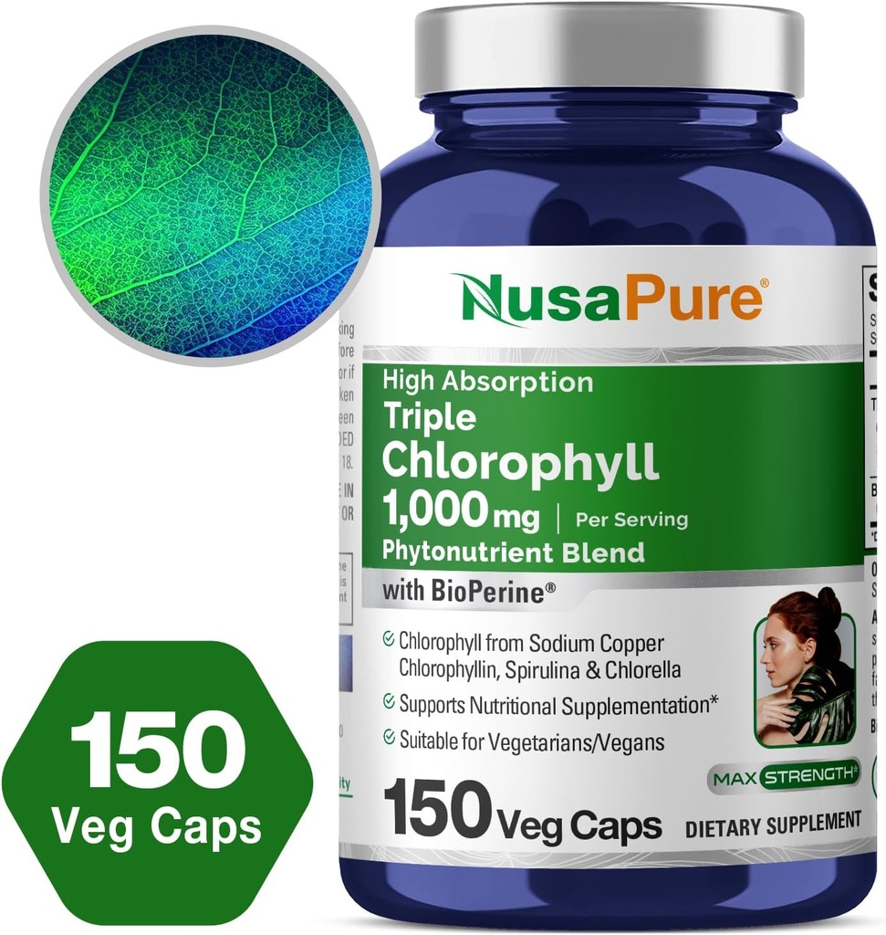 NusaPure High Absorption Triple Chlorophyll 1000 mg 150 Veg Caps Suitable for Vegetarians and Vegans, Non-GMO 5