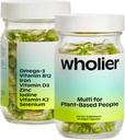 wholier Plant Based Multivitamin Vegan Omega-3 DHA EPA, Vitamin D, B12, Zinc, Vitamin K2, Iron, Iodine, Selenium. 60 Count (30-Day Supply) Glass Bottle 2