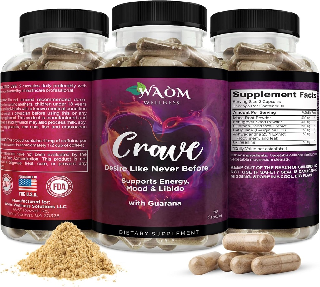 Crave – Women’s Desire Booster with Maca, Ashwagandha & L-Theanine – Natural Energy, Mood & Hormone Balance Support – 60 Vegan Capsules 2