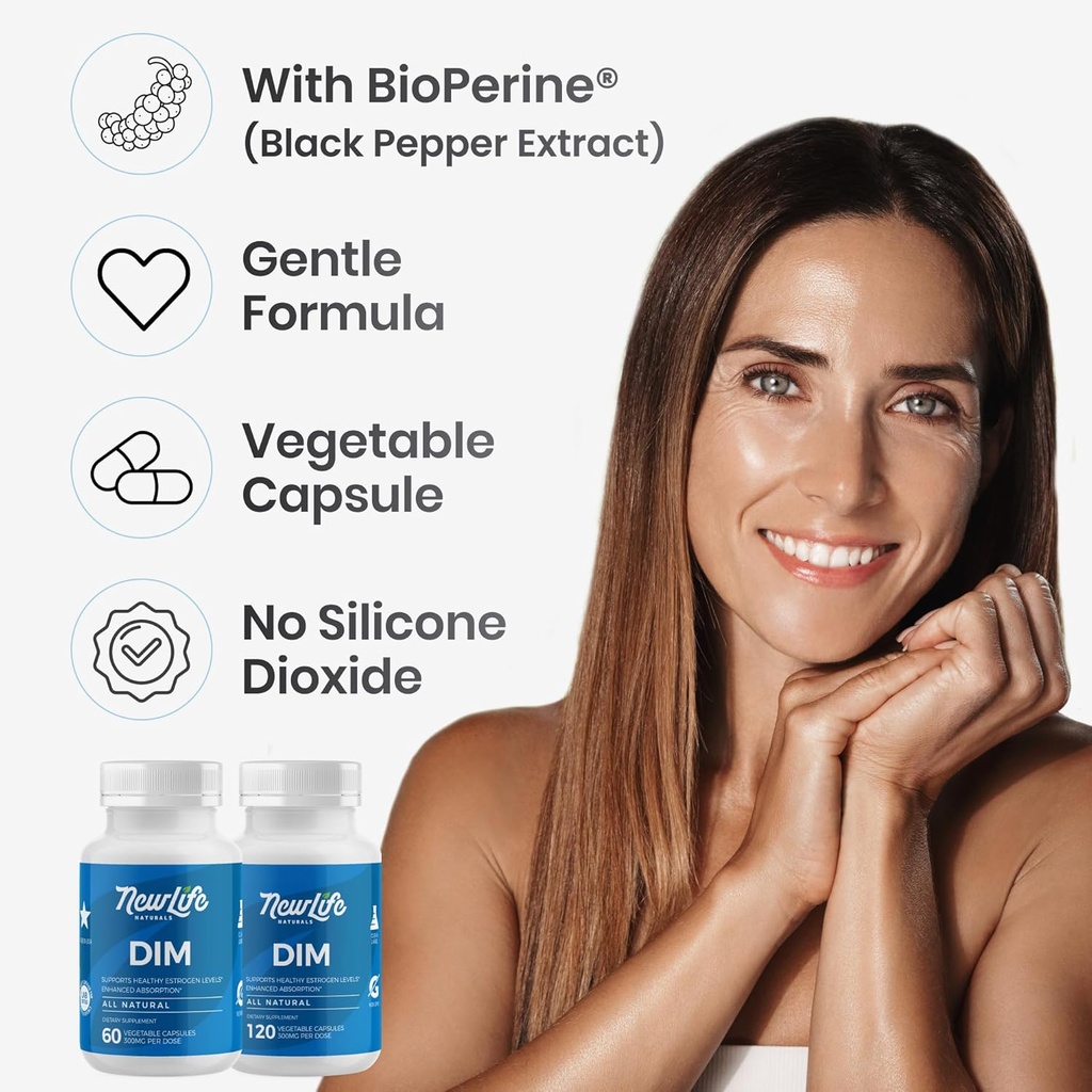 NewLife Naturals DIM Supplement 300mg, Women & Men - Hormonal Acne Pills, Menopause Relief | Healthy Estrogen Level | Hormonal Balance - 120Day Supply 6