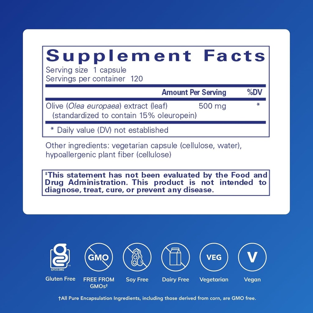 Pure Encapsulations Olive Leaf Extract | Hypoallergenic Supplement Supports Immune System and Healthy Intestinal Environment | 120 Capsules 3