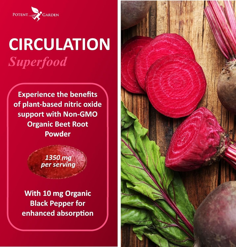 Potent Garden Organic Beet Root 1350 mg with Black Pepper – 120 Vegan Tablets 3