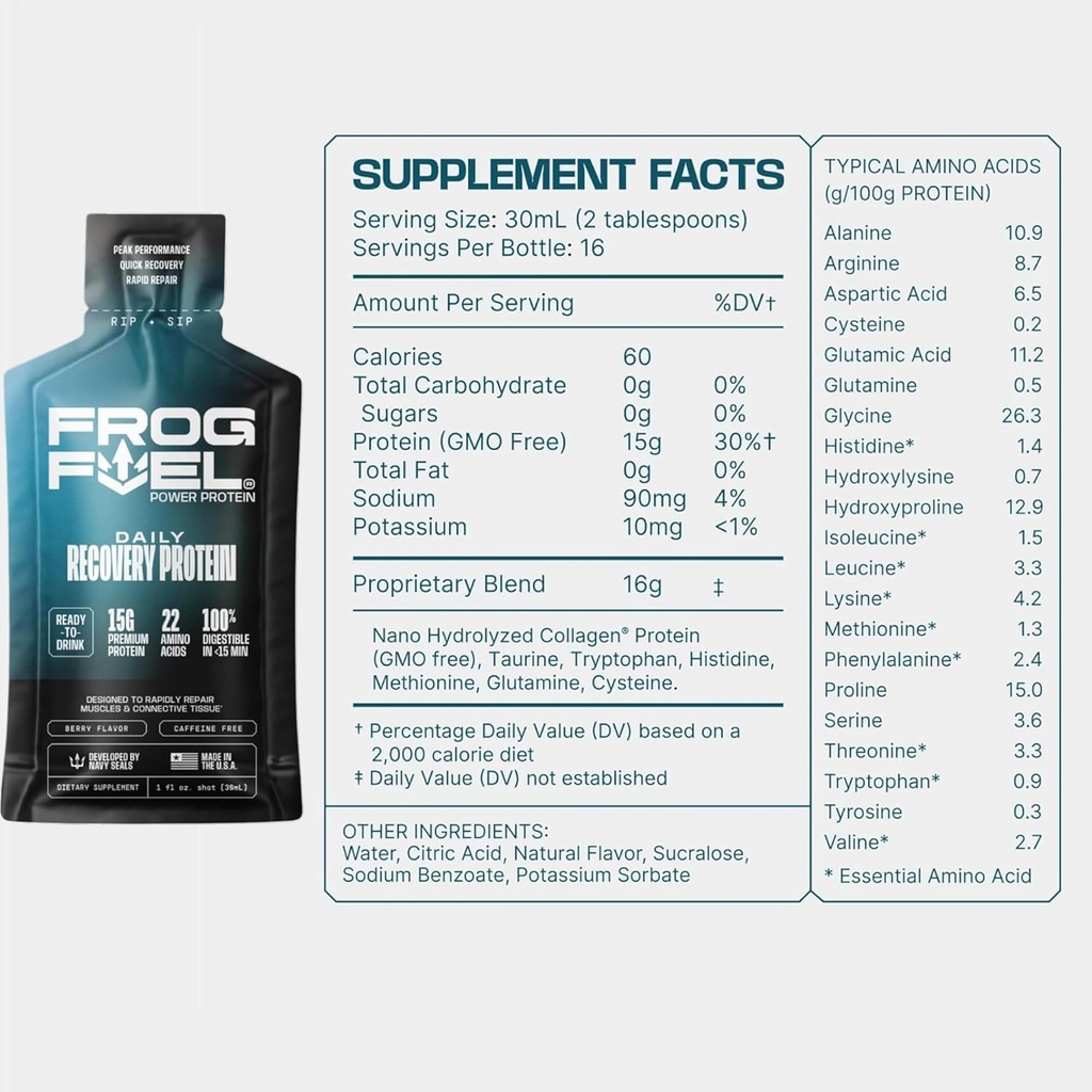Frog Fuel Power Regular Protein & Ultra Pre Workout Shot Bundle, 1500mg Beta Alanine, 15g Protein Nano-Hydrolyzed Grass Fed Collagen, Pre & Post Workout, 1.2 oz Packets, 48 Pack 5