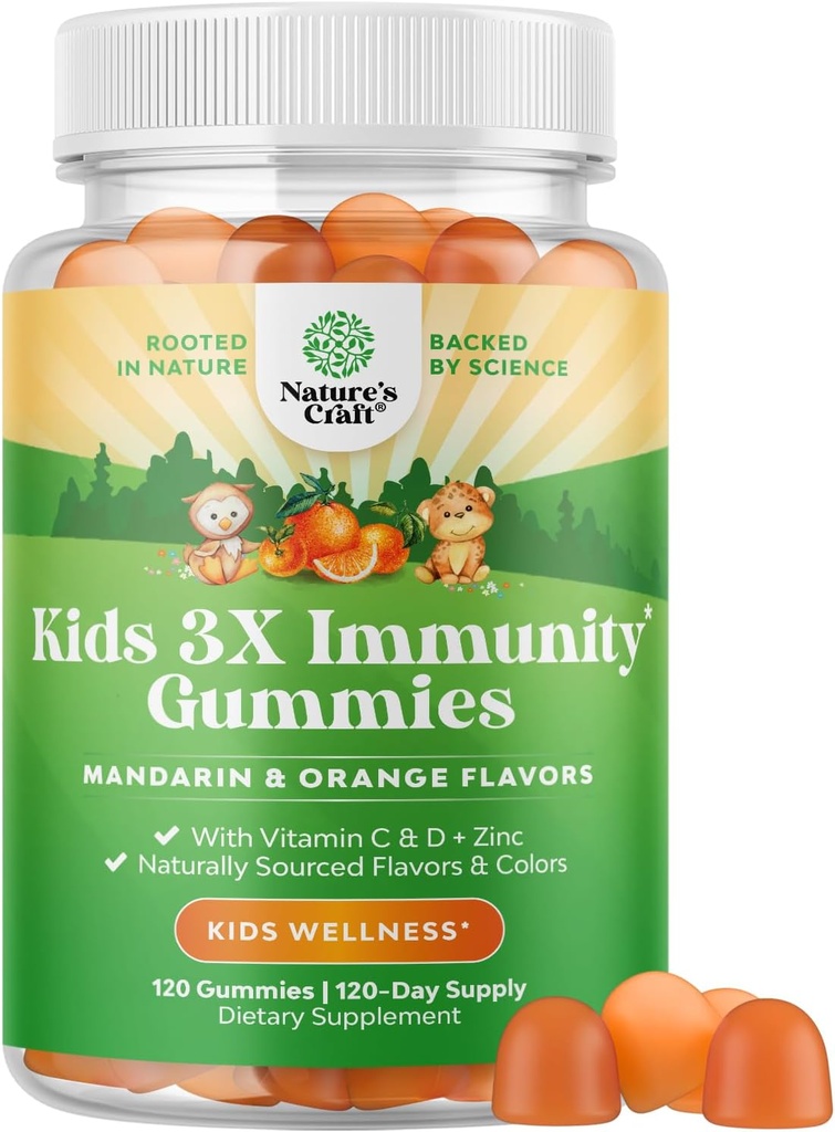 Natures Craft Organic Kids Immune Support Gummies - Vegan Organic Vitamin D Gummies for Kids with Vitamin C and Zinc for Immunity - D3 Zinc and C Gluten Free & Non GMO (120 Servings) 2
