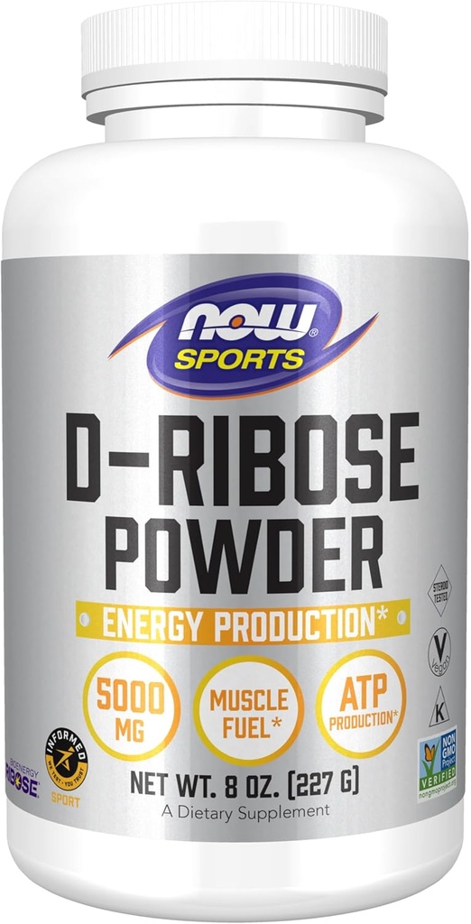 NOW Foods Sports Nutrition, D-Ribose Powder 5,000 mg, Certified Non-GMO, Energy Production*, 8-Ounce 2