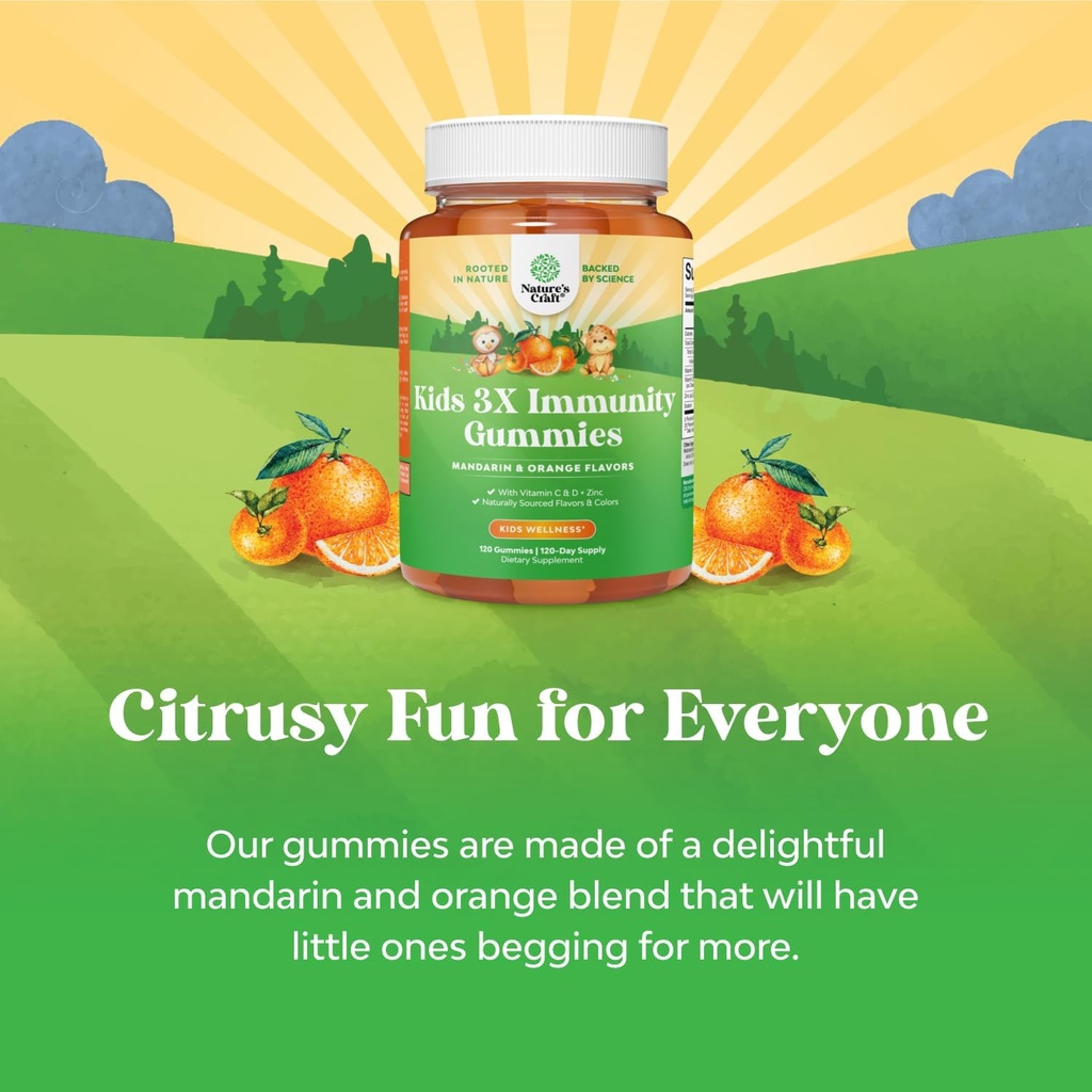Natures Craft Organic Kids Immune Support Gummies - Vegan Organic Vitamin D Gummies for Kids with Vitamin C and Zinc for Immunity - D3 Zinc and C Gluten Free & Non GMO (120 Servings) 5
