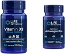 Life Extension Vitamin D3 5000 IU, Ashwagandha - Stress Relief, Focus, Memory, Mood Support - Non-GMO Supplement Bundle 2