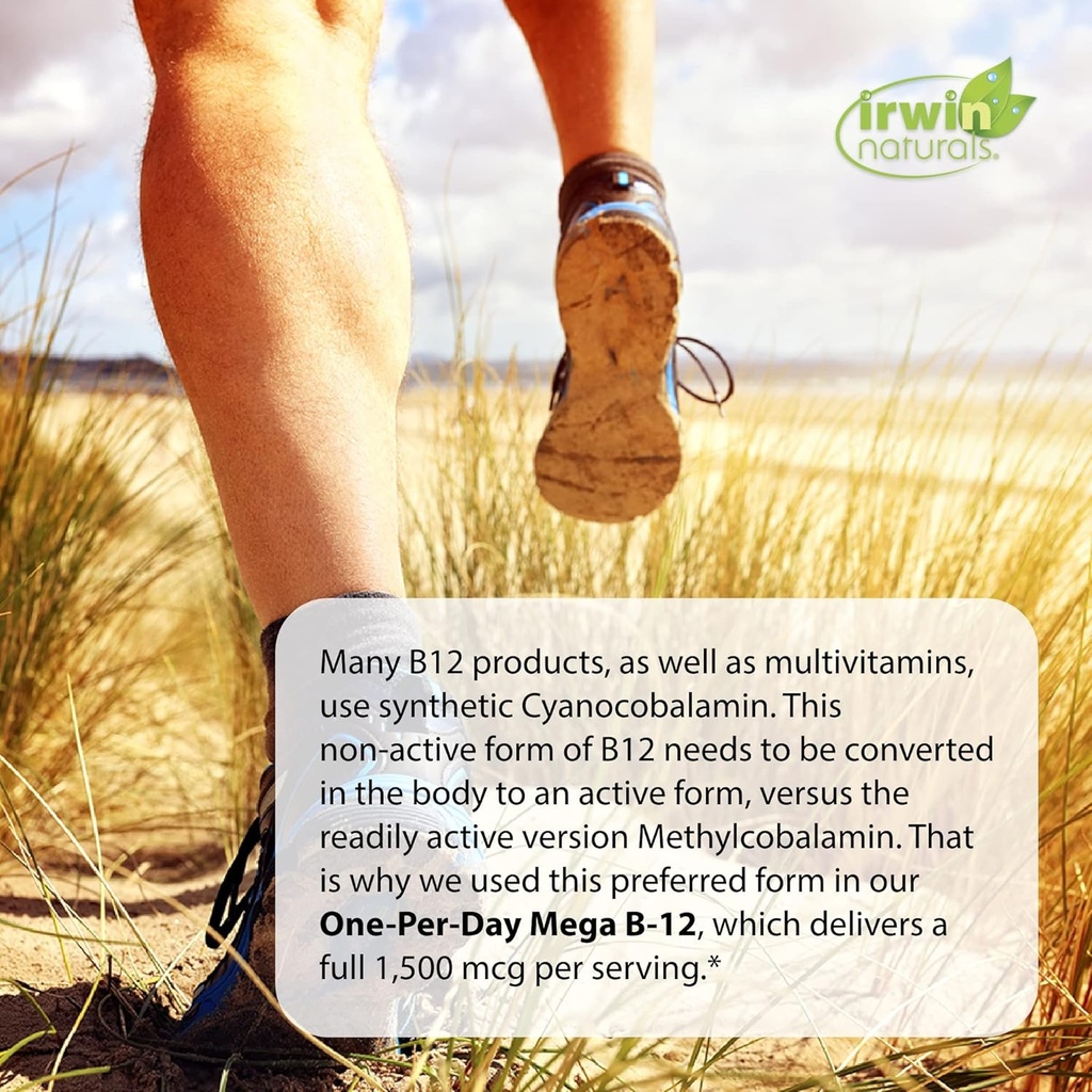 Irwin Naturals One-Per-Day Mega B-12 1,500mcg High Potency Methylcobalamin Vitamin - Fast Enhanced Absorption with MCT + Asian Ginseng - Natural Energy Boost - 60 Liquid Softgels 4