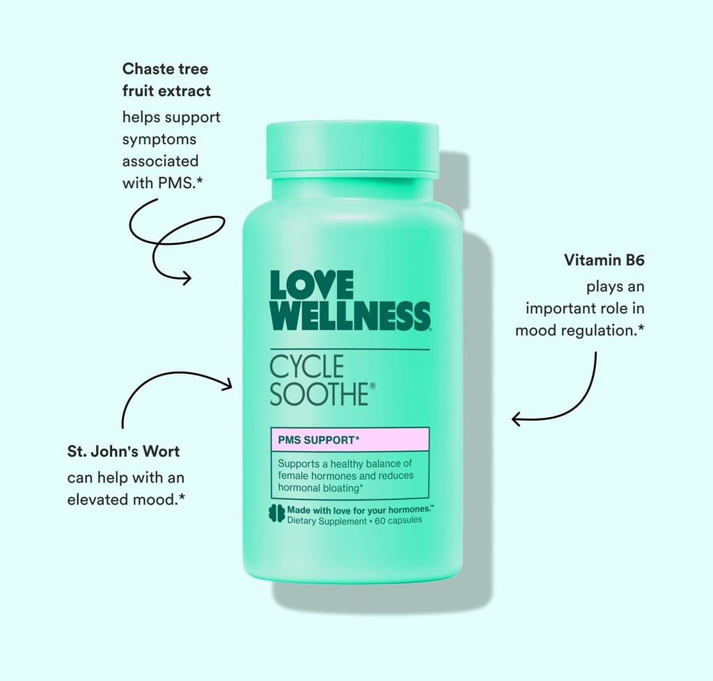 Love Wellness Cycle Soothe Supplement | Promotes a Happy Mood | Helps with PMS Hormones, Stress Relief, & Improves Mood | 60 Capsules 6