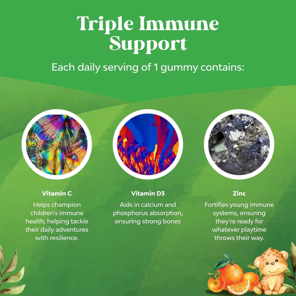 Natures Craft Organic Kids Immune Support Gummies - Vegan Organic Vitamin D Gummies for Kids with Vitamin C and Zinc for Immunity - D3 Zinc and C Gluten Free & Non GMO (120 Servings) 6