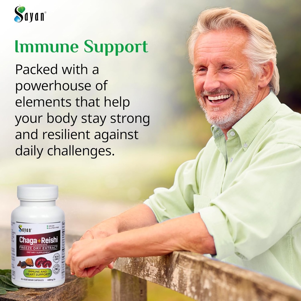 Sayan Siberian Chaga and Organic Reishi Mushroom Extract Supplement – 90 Capsules/440mg Each - Wild-Harvested, Antioxidant Blend for Immune System Support + Natural Energy Boost, Non-GMO, Gluten Free 3