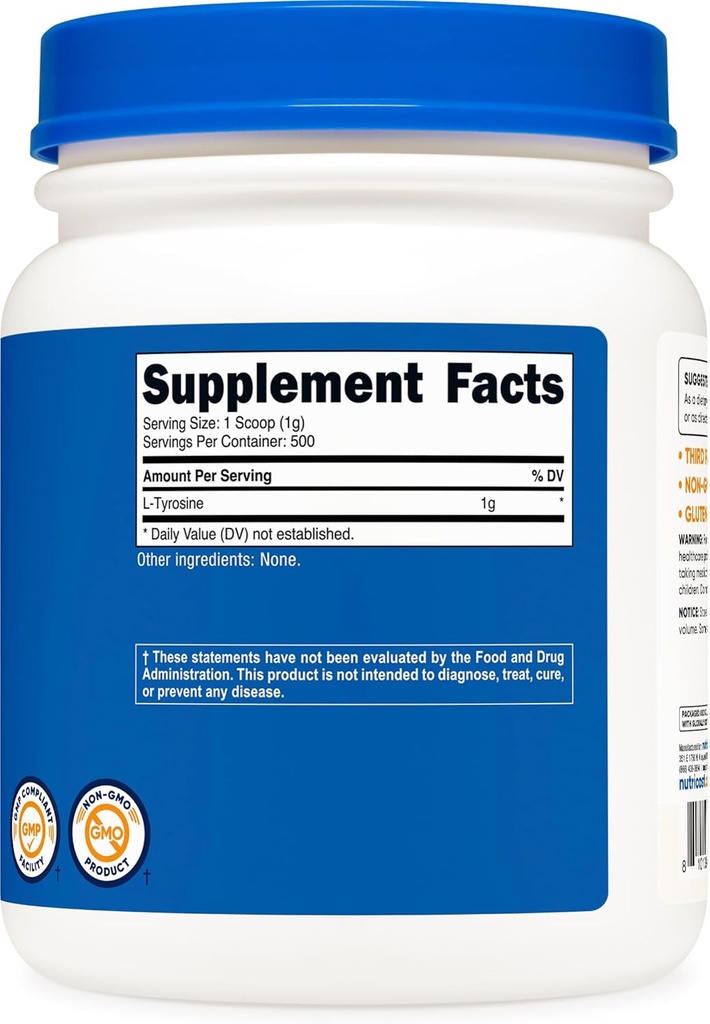 Nutricost L-Tyrosine Powder 500 Grams - Pure L-Tyrosine Powder 1000mg Per Serving 6