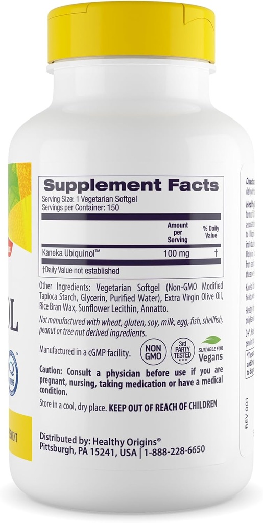Healthy Origins Vegan Ubiquinol (Active Form of CoQ10), 100 mg - Kaneka Ubiquinol Supplements for Heart Health & Antioxidant Support - Gluten-Free & Non-GMO Supplement - 150 Veggie Gels 3
