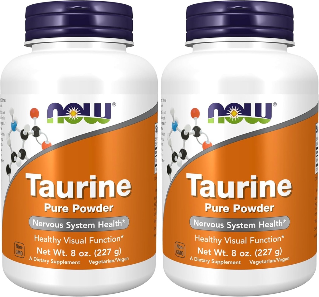 NOW Supplements, Taurine Pure Powder, Nervous System Health*, Amino Acid, 8-Ounce (Pack of 2) 2