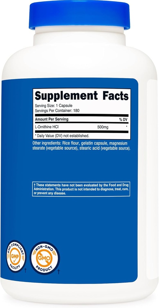 Nutricost L-Ornithine 500mg, 180 Capsules - Non-GMO and Gluten Free 5