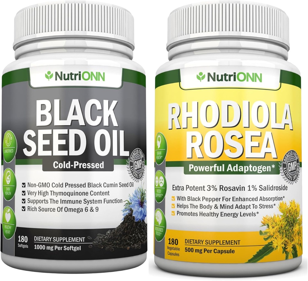 Black Seed Oil Softgels & Rhodiola Rosea Capsules - Targeted Vitality and Immunity Boost 2
