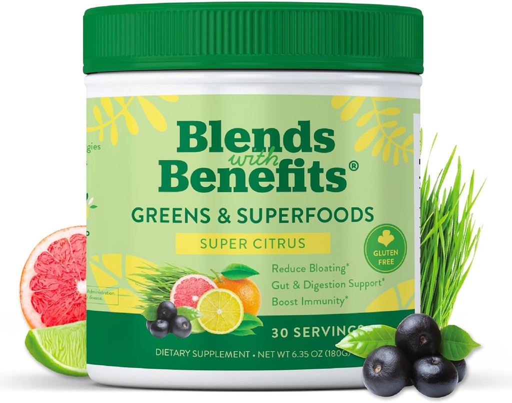 360 Nutrition Blends with Benefits Super Greens Powder w/Probiotics, Digestive Enzymes, Sugar & Gluten Free, Plant Based Superfood Drink Mix for Gut Health, Bloating, Immunity, Overall Health, 6.35 oz 2