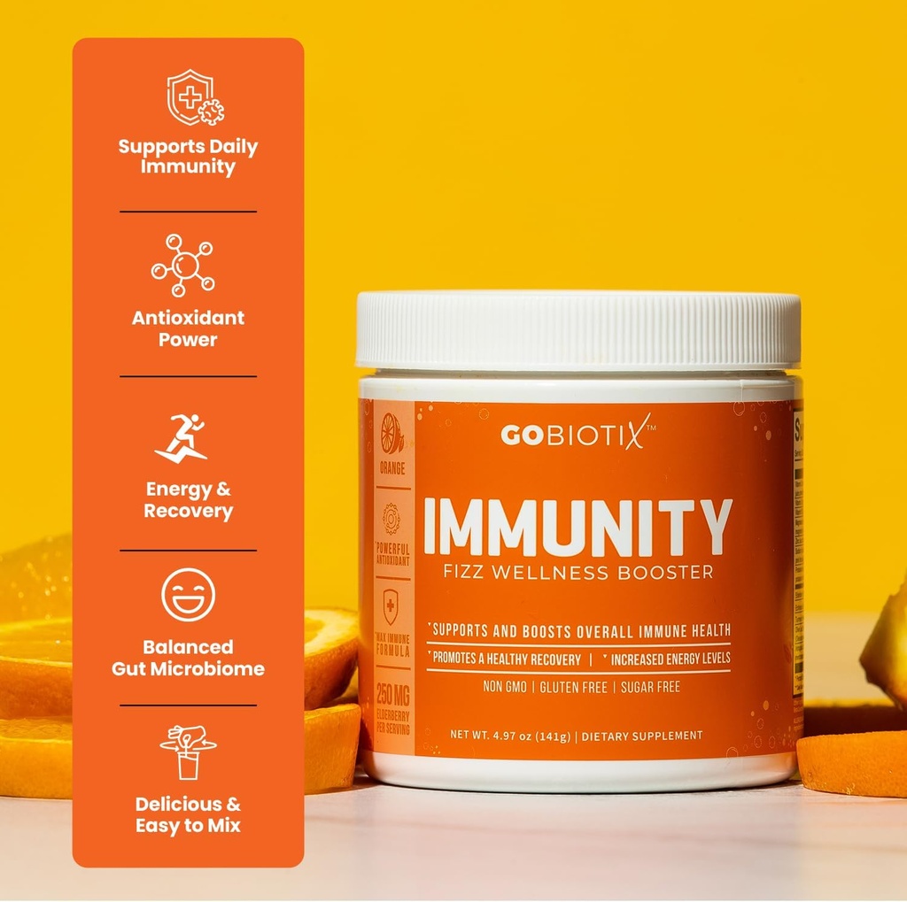 GOBIOTIX Vitamin C - Immune Defense Support Supplement - Immunity Powder Wellness Booster - Vegan Superfood - Elderberry, Turmeric, B12 Vitamin Supplement, Non-GMO and Sugar Free (Orange) 3