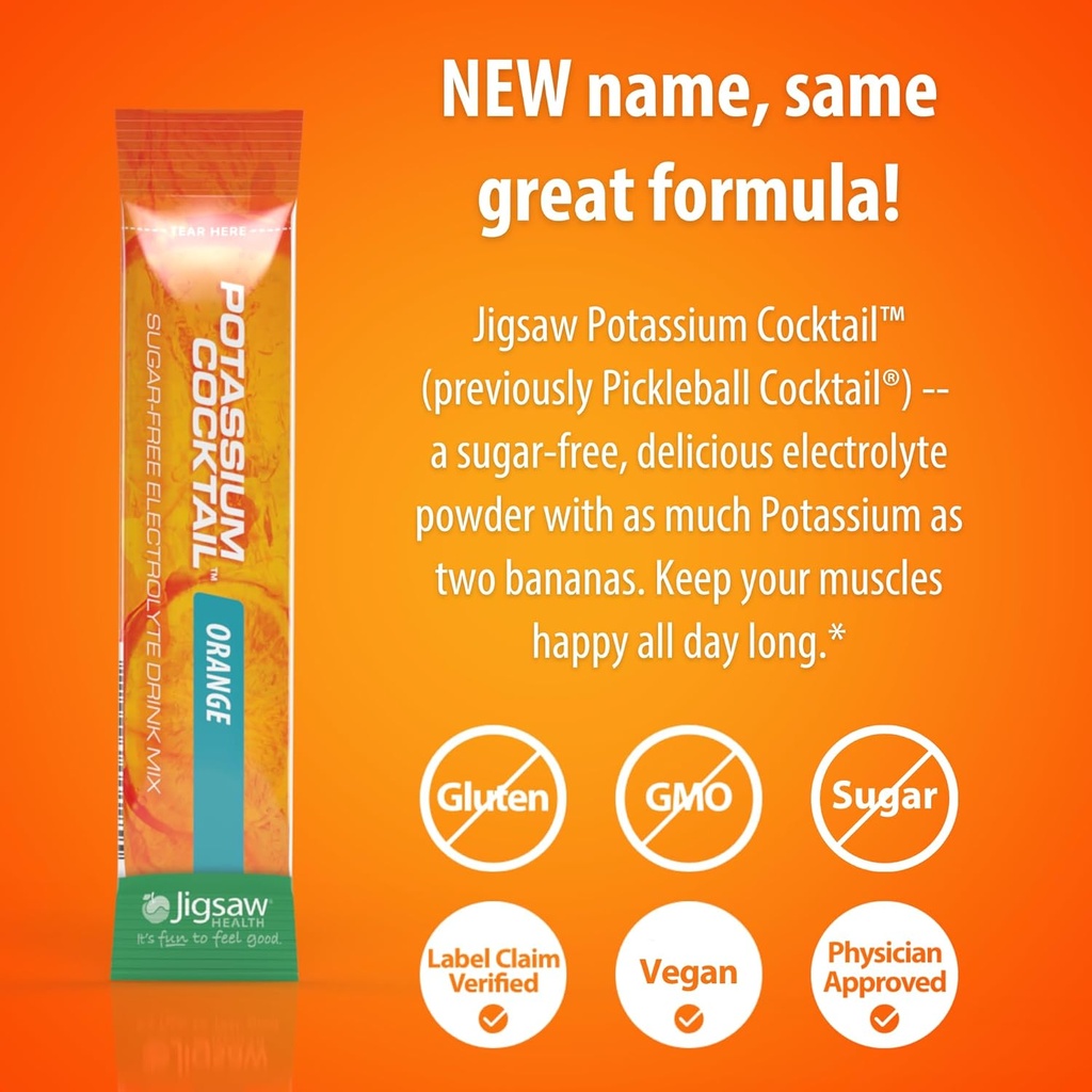 Jigsaw Health Potassium Cocktail | Formerly Pickleball Cocktail | Orange Flavor | 60 Servings (Packets) 5