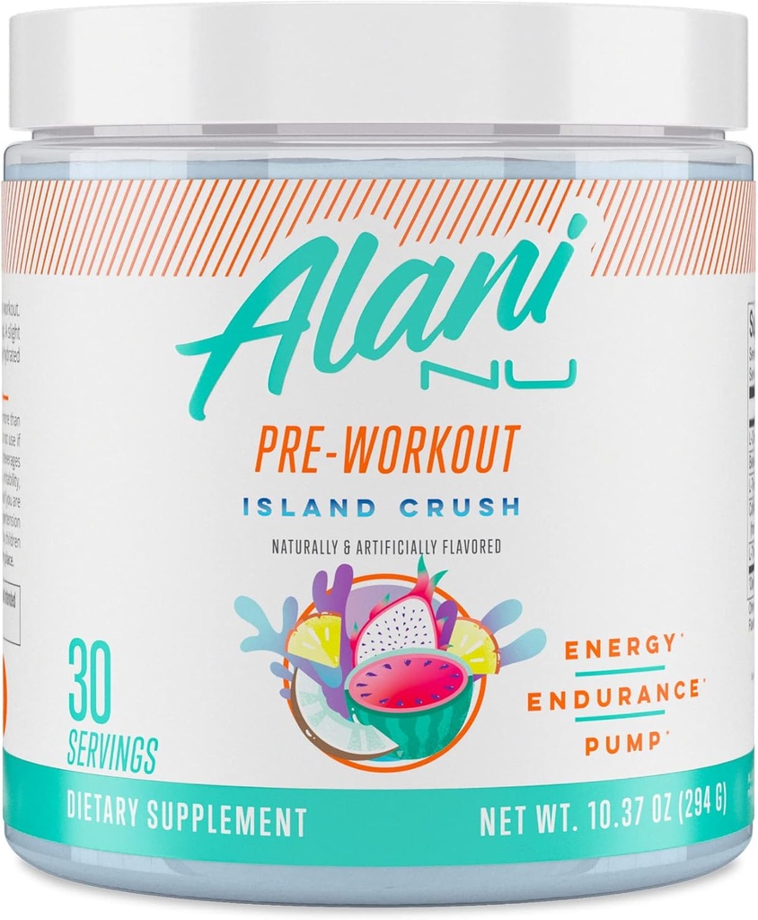 Alani Nu Pre Workout Powder Island Crush, Amino Energy Boost, Endurance Supplement, Sugar Free, 200mg Caffeine, L-Theanine, Beta-Alanine, L-Citrulline, 30 Servings 2