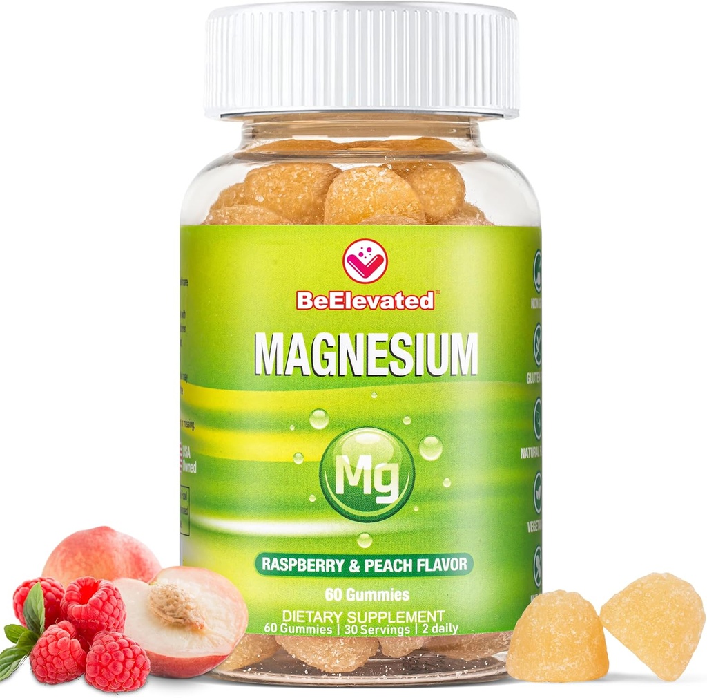 Magnesium Citrate Gummies for Adults - Supplements for Women & Kids Daily Wellness - Peanut Free Vitamin Gummy - Raspberry and Peach Flavor Chewable Supplement - 60 Count 2