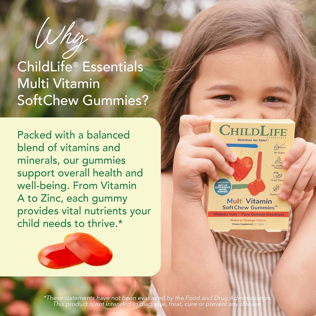 CHILDLIFE ESSENTIALS Kids Multivitamin SoftChew Gummies - Kids Vitamins, Multivitamin for Kids, Multivitamin Gummies, Toddler Vitamins, Kids Chewable Vitamin, Sugar Free - Natural Orange, 27 Tablets 4