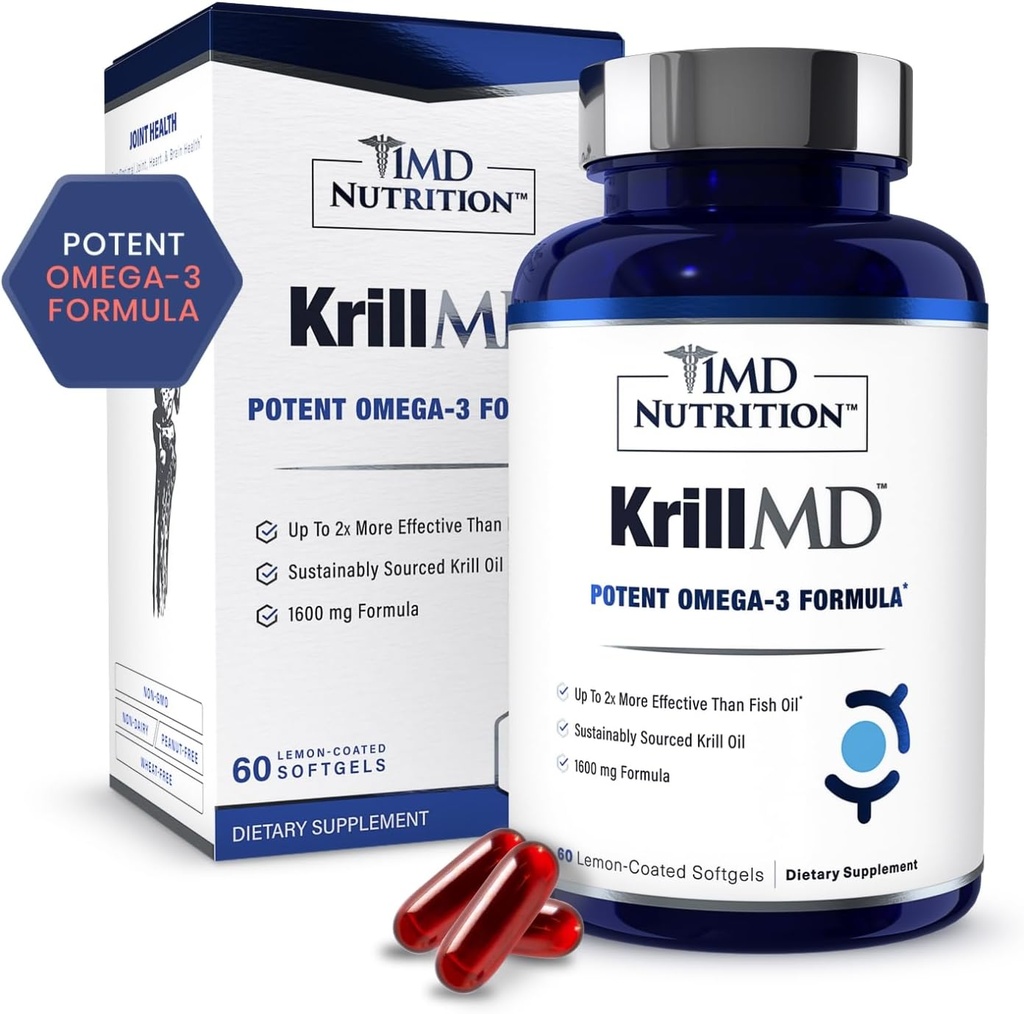 1MD Nutrition KrillMD - Antarctic Krill Oil Omega 3 Supplement with Astaxanthin, EPA, DHA | 2X More Effective Than Fish Oil | 60 Softgels 2