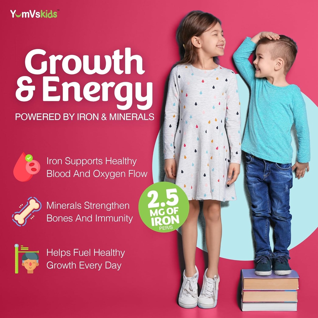 YUM-V'S Kids Multivitamin with Iron - Kids Chewable Multivitamin - Vitamins + Iron Supplement - Toddler Vitamins for 2 Year Old+, Kosher, Halal, Gluten Free 120 (Pack of 2 5