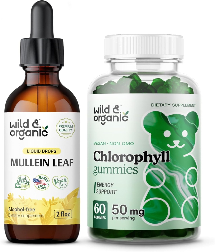 Wild & Organic Mullein Drops 2 oz & Chlorophyll Gummies 60 Chews 2