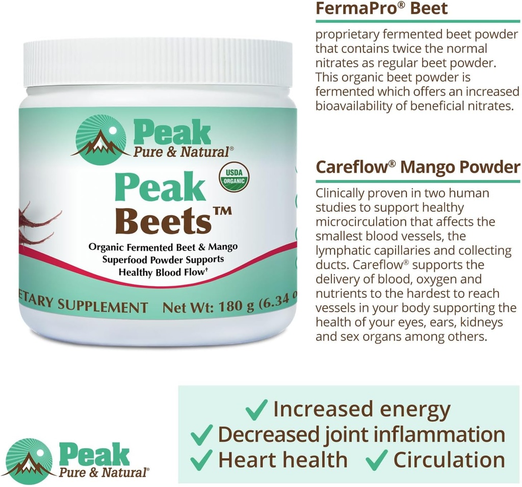 Peak Pure & Natural Peak Organic Fermented Beets - Organic Fermented Beet Powder Superfood Drink Powder - Nitric Oxide Supplement Support for Normal Blood Pressure 6