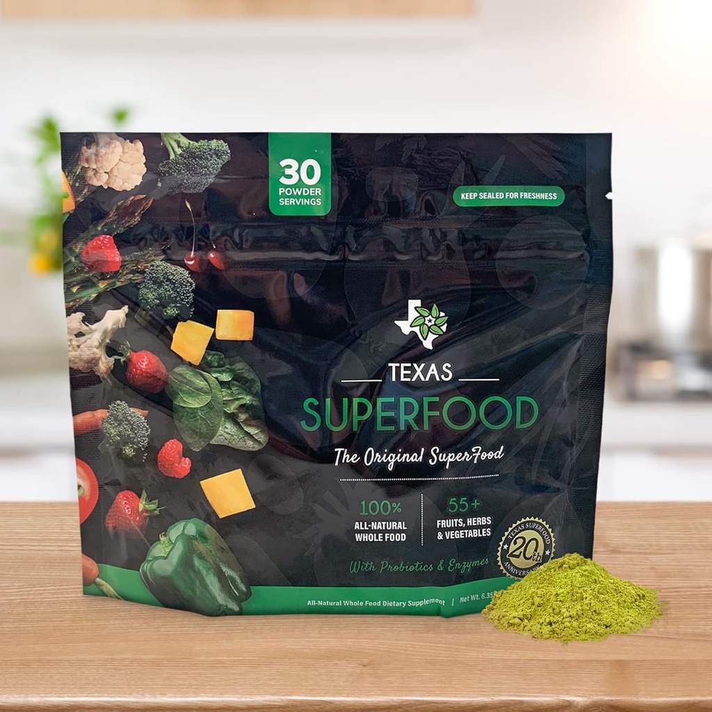 Texas SuperFood - Original Superfood Powder, Superfood Reds and Greens, All-Natural Whole Food Dietary Supplement, Non-GMO, Gluten Free, Vegan, No Soy, 30 Servings, 180 Grams 4