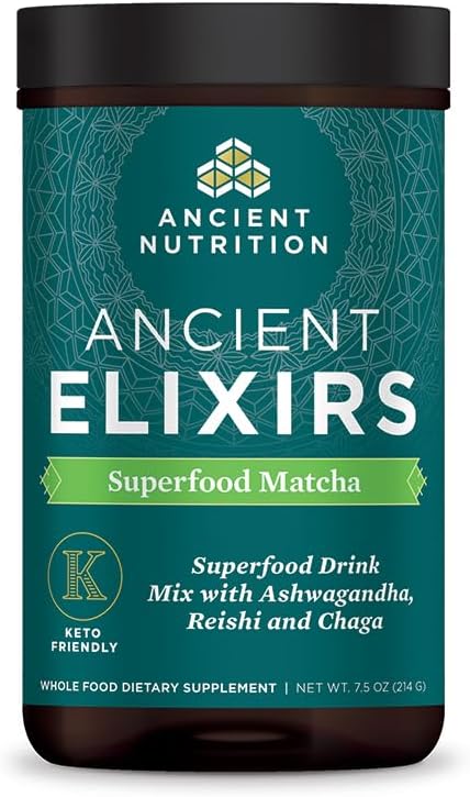 Matcha Green Tea Powder with Ashwagandha by Ancient Nutrition, Ancient Elixirs Superfood Matcha Energy Powder, with MCTs, Promotes Healthy Energy Levels, Paleo and Keto Friendly, 20 Servings 2