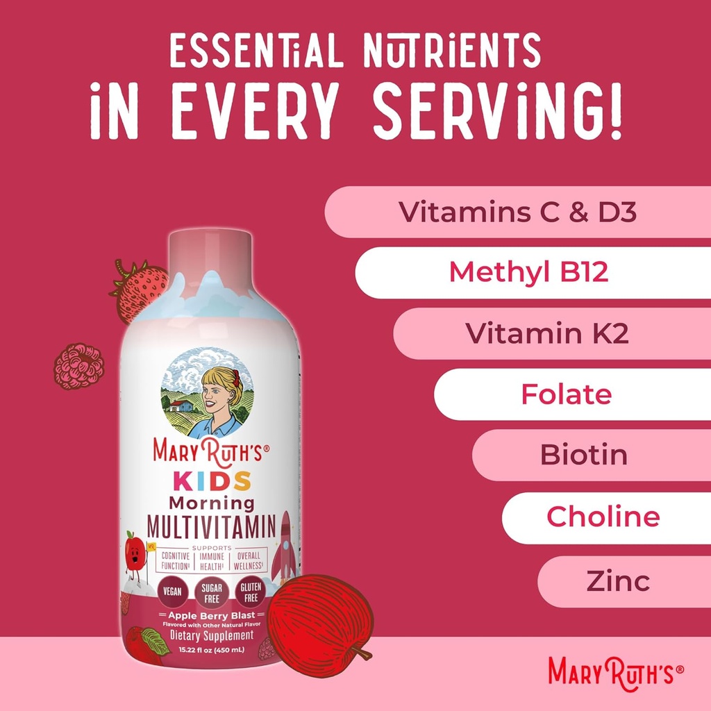 MaryRuth Organics Liquid Multivitamin (Apple Berry) & Liposomal (Strawberry Cherry & Vanilla) for Kids | Clean Label Project Verified® | Overall Wellness | Vegan, Non-GMO, Gluten Free 5