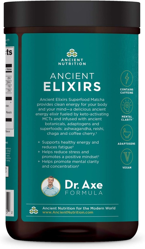 Matcha Green Tea Powder with Ashwagandha by Ancient Nutrition, Ancient Elixirs Superfood Matcha Energy Powder, with MCTs, Promotes Healthy Energy Levels, Paleo and Keto Friendly, 20 Servings 5