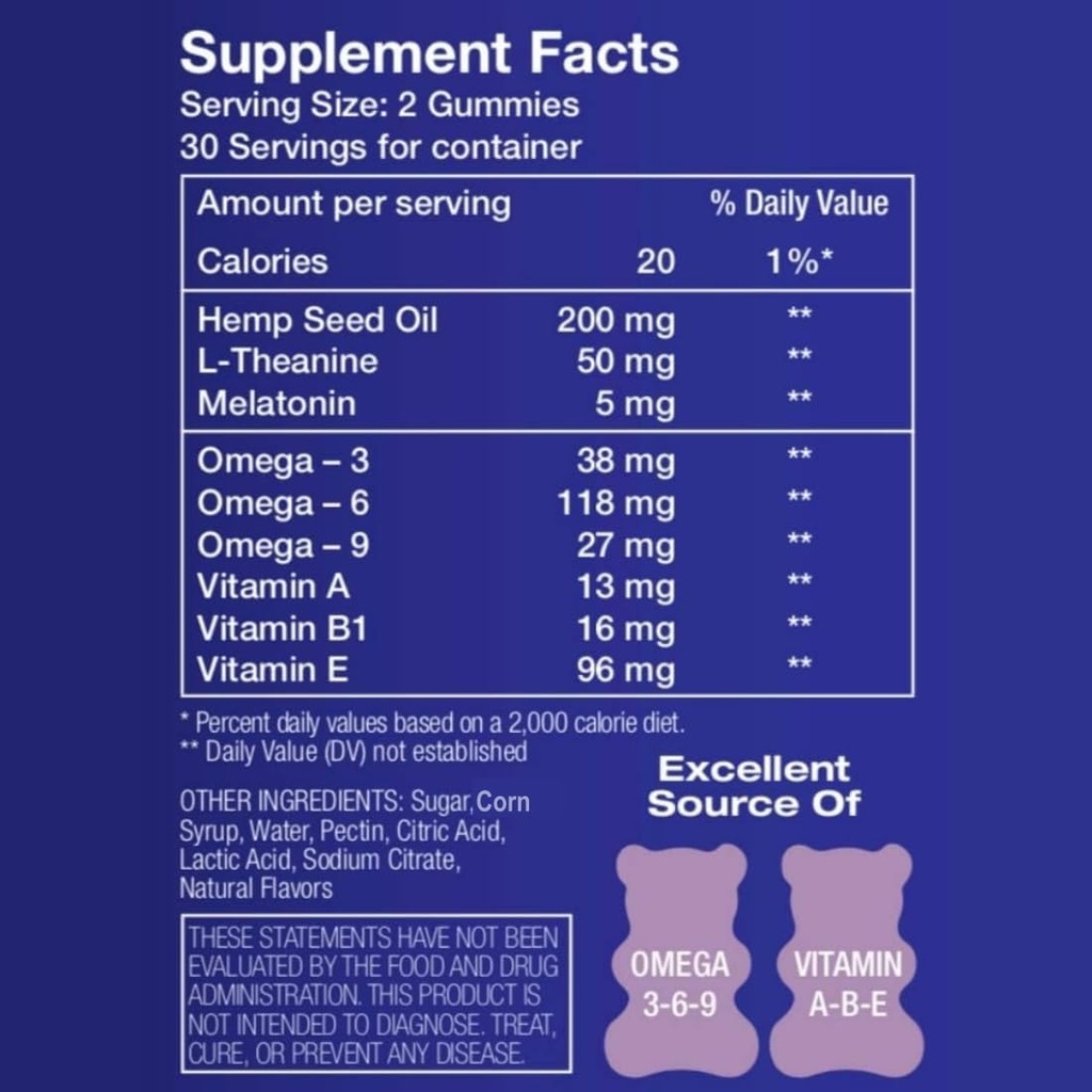 Hemp Sleep Gummies Triple Action | Promotes Healthy Sleep | Relaxes Body & Mind | Made in USA | 5mg Melatonin | 200mg Hemp | 10mg L-Theanine | 60 Organic Gummies 4