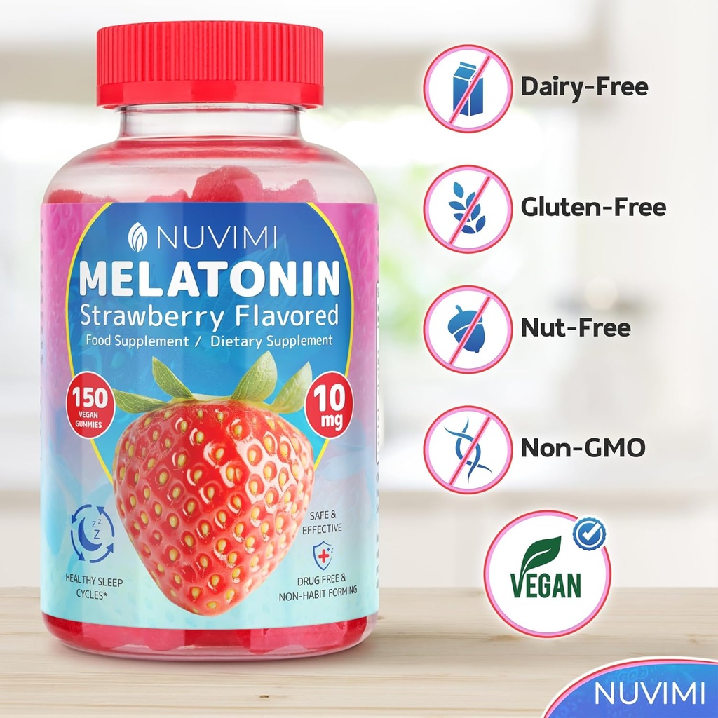 Melatonin Gummies - 10 mg Strawberry Flavored Dietary Food Supplement to Help Support Sleep - 150 Vegan Gummies 3