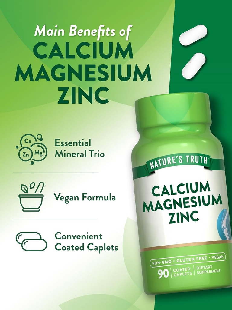 Nature's Truth Calcium Magnesium Zinc | 90 Coated Caplets | Vegan, Non-GMO, and Gluten Free Supplement 6