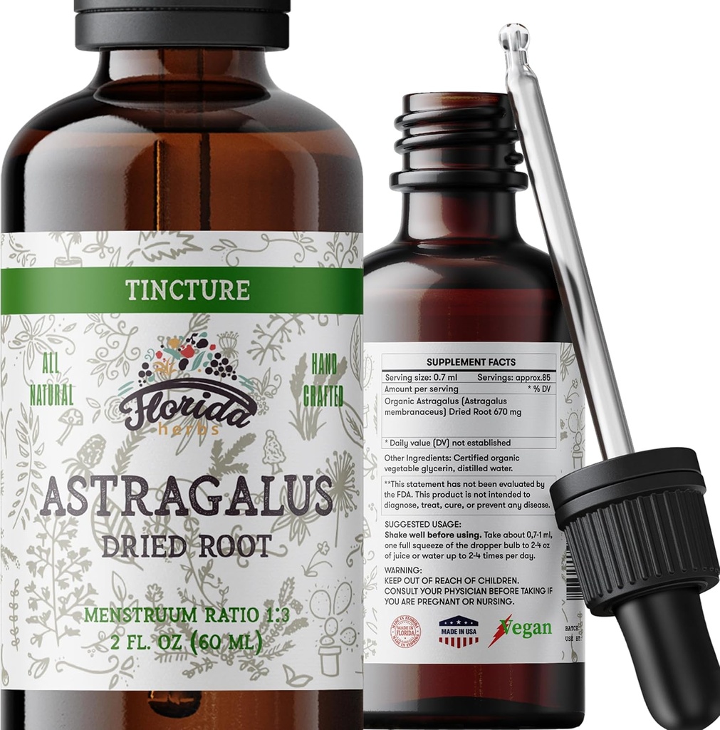 Astragalus Tincture, Organic Astragalus Extract (Astragalus membranaceus) Herbal Supplement, Non-GMO in Cold-Pressed Organic Vegetable Glycerin, 700 mg, 2 oz (60 ml) 2