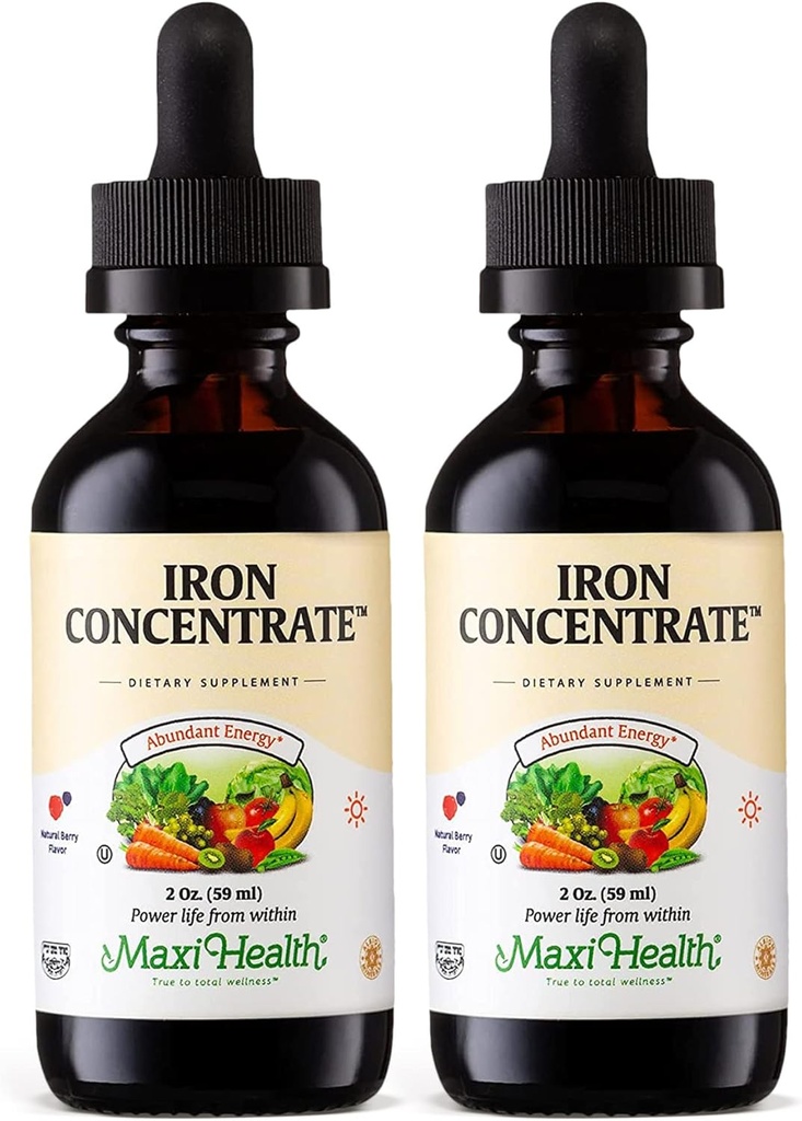 Maxi Health Iron Supplement 15mg Per ML – Increase Energy and Blood Levels Without Nausea or Constipation – Liquid Iron Drops for Men, Women, and Kids – 2 oz. (2 oz, 2 Pack) 2