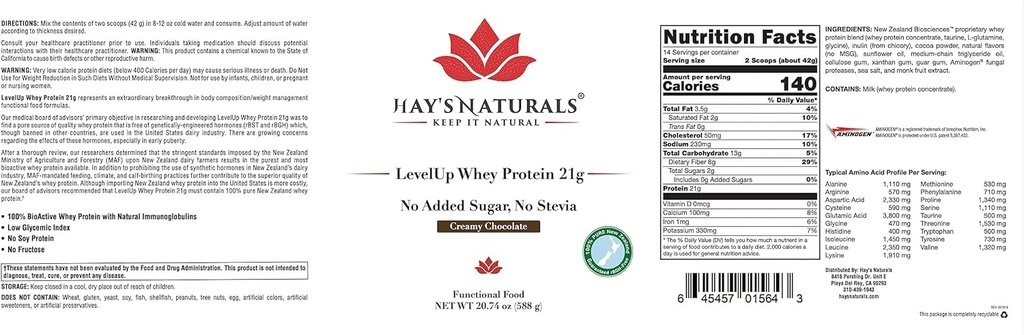Hay's Naturals LevelUp Whey Protein Powder - 21g Protein - No Added Sugar, Creamy Chocolate Flavor, Build Muscle and Recover Faster with Protein 5