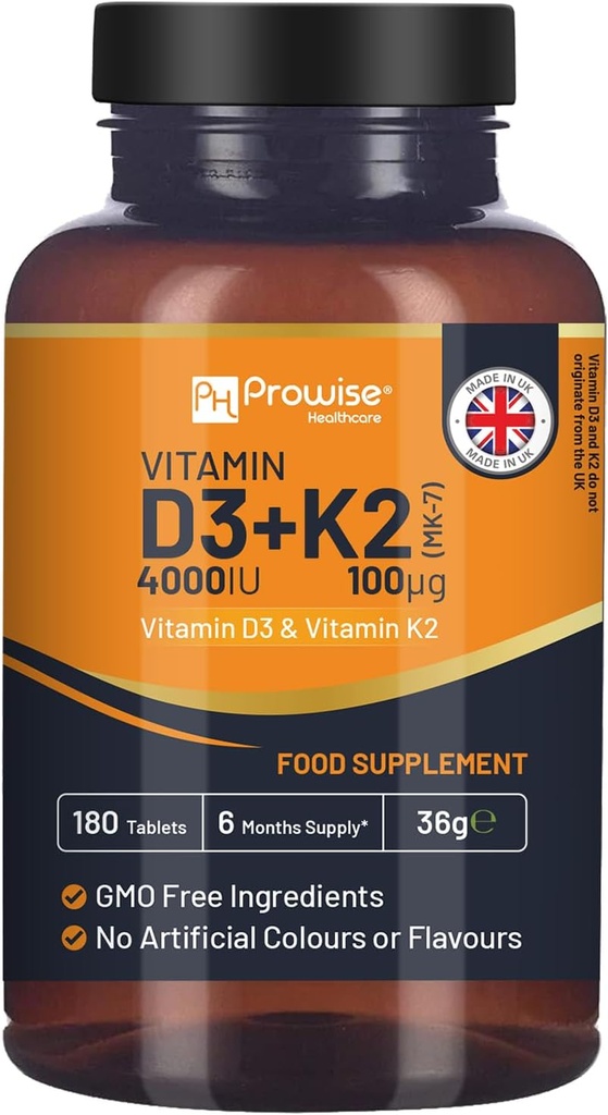 Vitamin D3 4000IU & K2 MK7 100µg Vegetarian Tablets I 180 (6 Months Supply) I Easy to Swallow Supplement for Immune Support, Calcium Boost, Bone & Muscle I Made in The UK by Prowise Healthcare 2