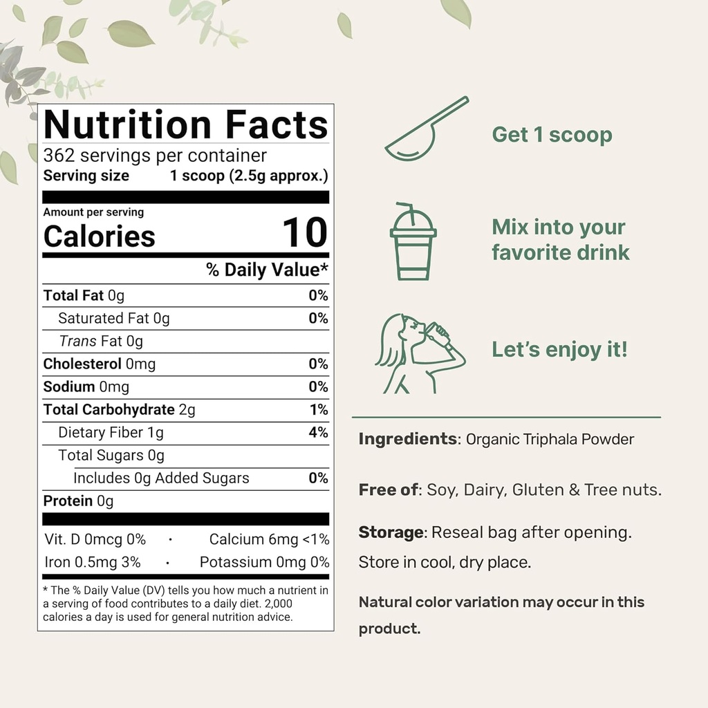 Micro Ingredients Organic Triphala Powder, 2 Pounds (Amla + Haritaki + Bibhitaki) | India Origin, Herbal Adaptogen Supplement, Supports Colon & Immune Health | Vegan, No GMOS 3