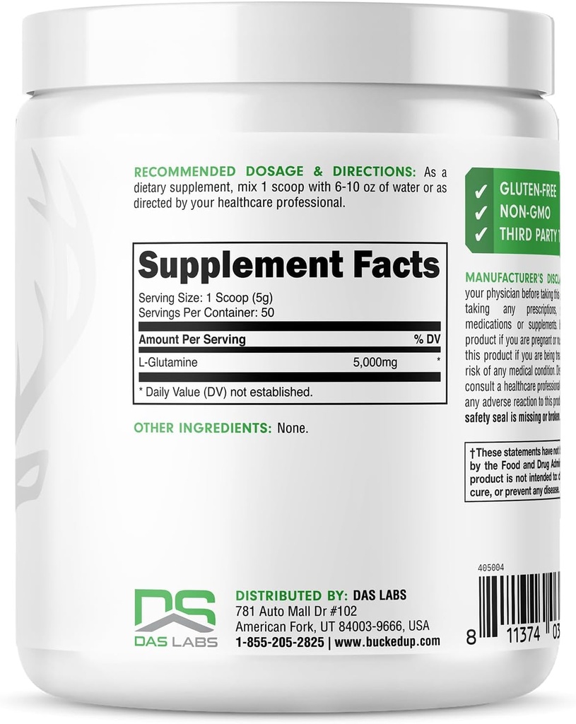 Bucked Up L-Glutamine (5000mg), Essentials (50 Servings, 250 Grams) 4