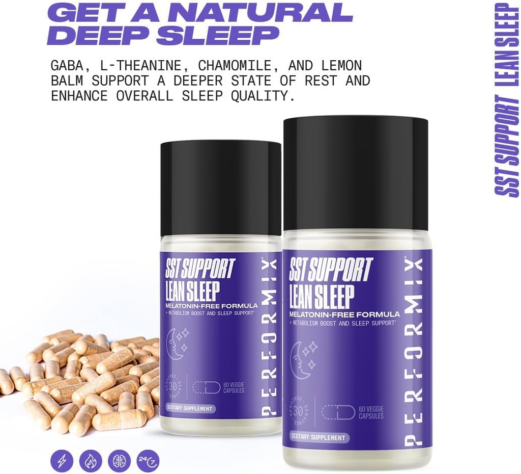PERFORMIX - SST Support Lean Sleep - Herbal Sleep Aid Supplement - Gentle Nighttime Support - Calming Formula - 60 Veggie Capsules for Adults 6