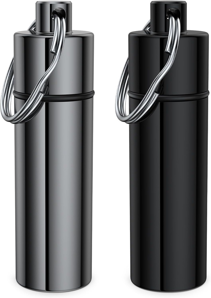 Small Pill Box,(2 Pack) Keychain Pill Holder Portable Mini Travel Pill Container Metal Case Bottle with Keyring 2