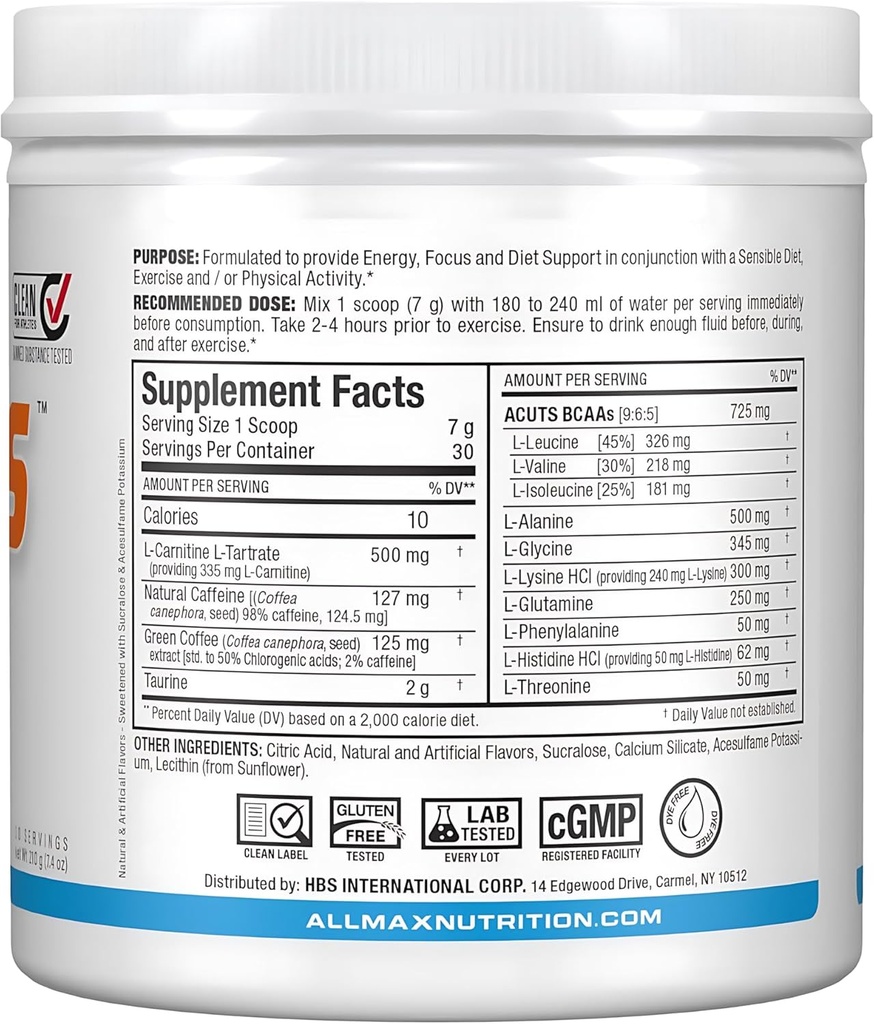 ALLMAX Nutrition AMINOCUTS (ACUTS), Amino-Charged Energy Drink with Taurine, L-Carnitine, Green Coffee Bean Extract, Blue Raspberry, 36 Servings 4